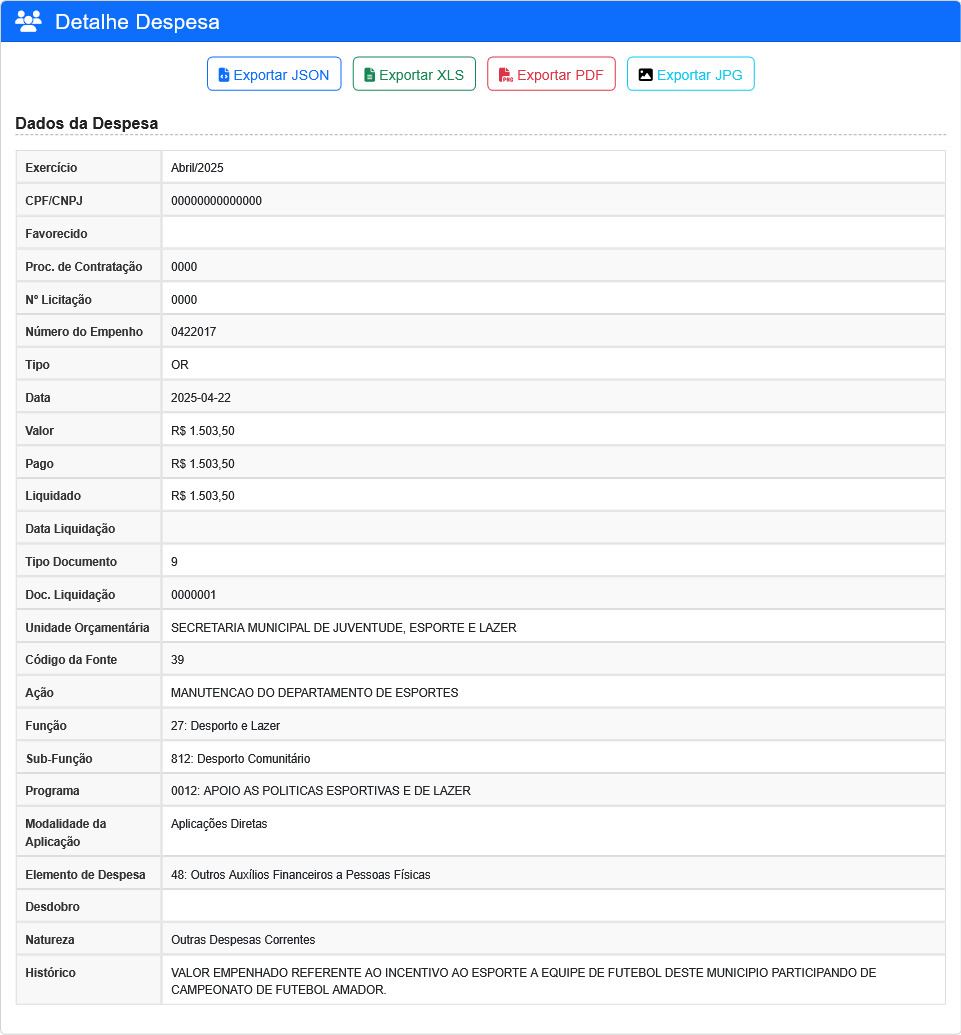 No Portal da Transparência, o empenho, com o histórico do incentivo